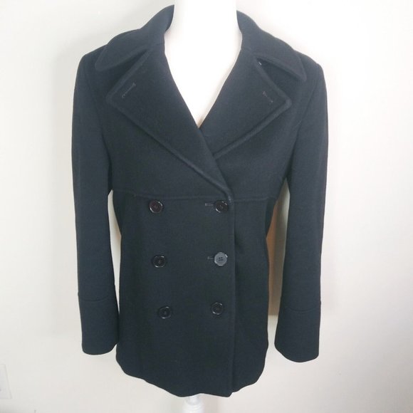 STEVE BY SEARLE -Black Wool Women's Double Breasted Jacket Pea Coat Size 4 - Picture 7 of 9